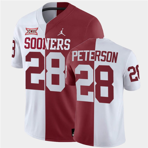 Men Oklahoma Sooners #28 Adrian Peterson White Crimson Jordan Brand Split Two-Tone Jersey