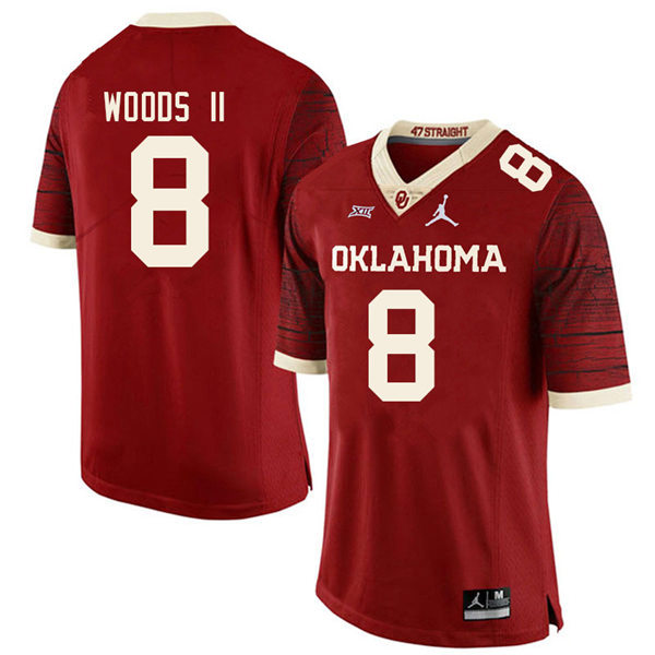 Men Oklahoma Sooners #8 Michael Woods II Jordan Brand Crimson Alternate Legend Football Jersey