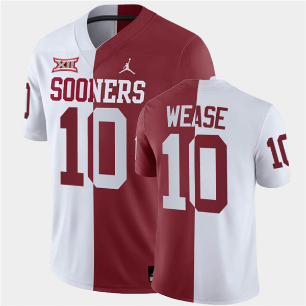 Men Oklahoma Sooners #10 Theo Wease White Crimson Jordan Brand Split Two-Tone Jersey