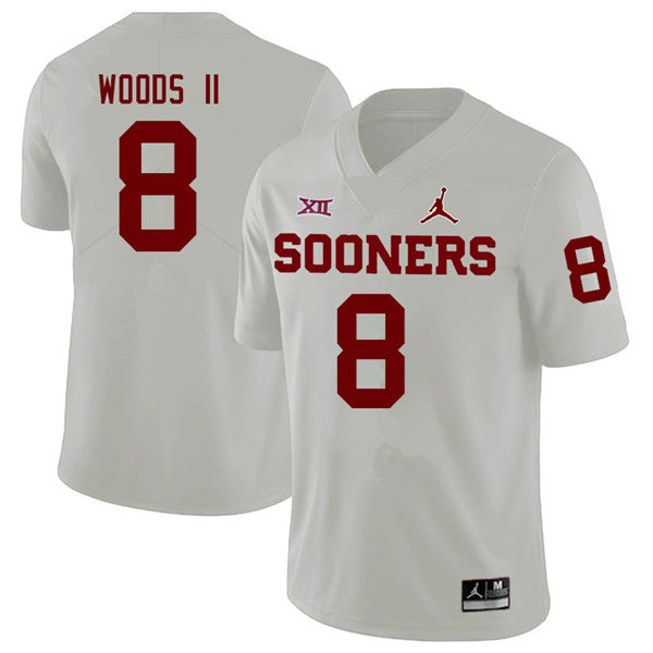 Men Oklahoma Sooners #8 Michael Woods II White Jordan College Football Game Jersey