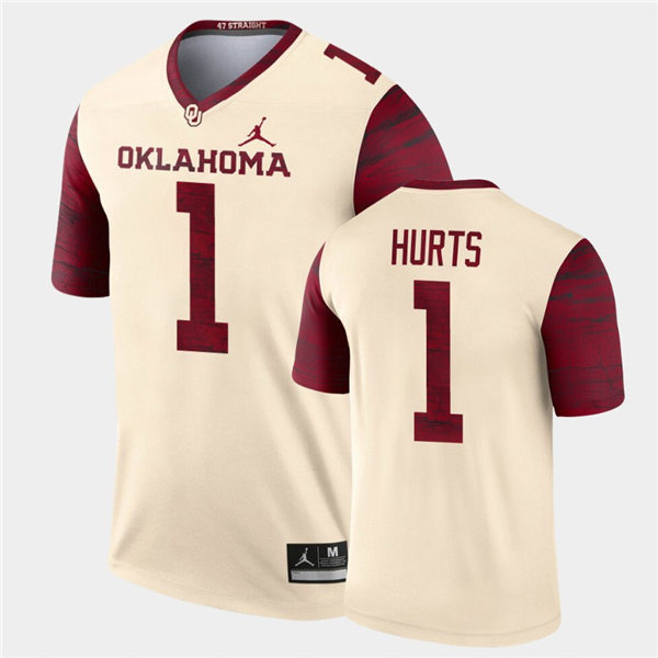 Men Oklahoma Sooners #1 Jalen Hurts  Jordan Brand Cream Alternate Legend Football Jersey