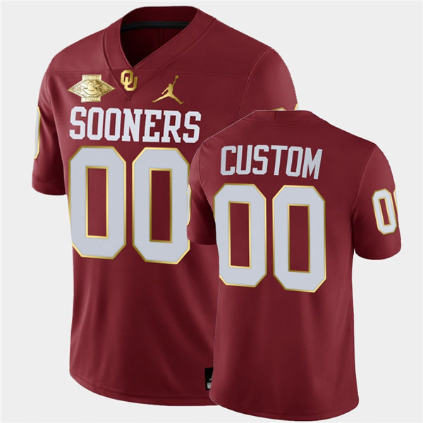 Mens Oklahoma Sooners Custom Crimson 2021 Red River Showdown Golden Edition Jersey
