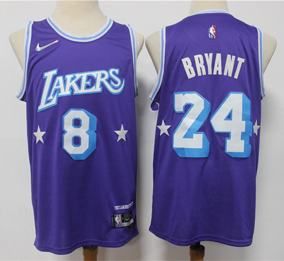 Mens Los Angeles Lakers #8 Front #24 Back Kobe Bryant Purple 2021-22 Diamond Nike City Edition Jersey