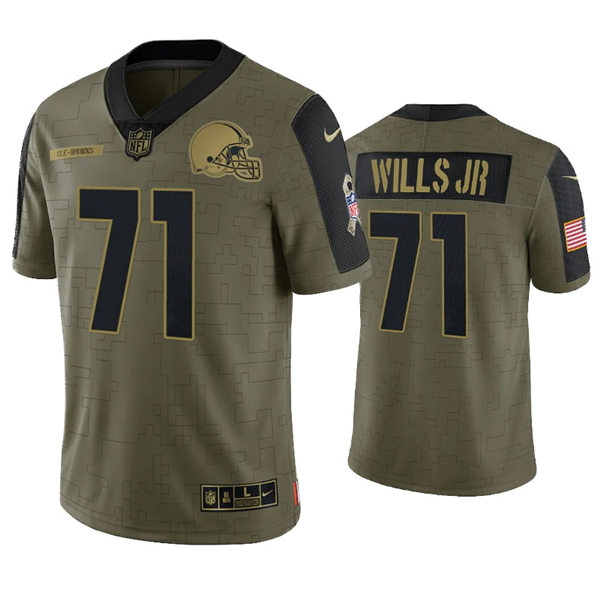 Mens Cleveland Browns #71 Jedrick Wills Stitched Nike Olive 2021 Salute To Service Limited Player Jersey