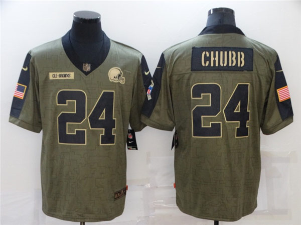 Mens Cleveland Browns #24 Nick Chubb Stitched Nike Olive 2021 Salute To Service Limited Player Jersey