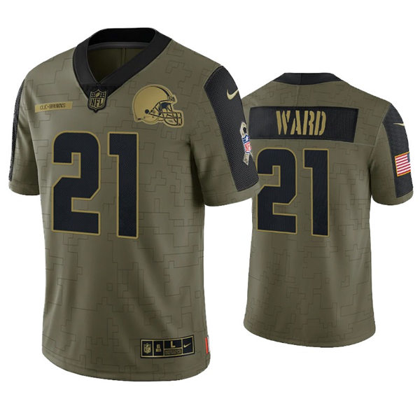 Mens Cleveland Browns #21 Denzel Ward Stitched Nike Olive 2021 Salute To Service Limited Player Jersey
