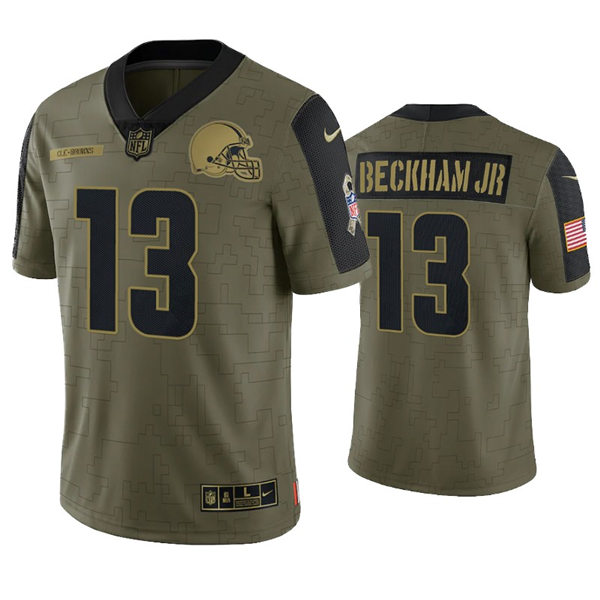 Mens Cleveland Browns #13 Odell Beckham Jr Stitched Nike Olive 2021 Salute To Service Limited Player Jersey