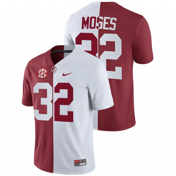 Mens Alabama Crimson Tide #32 Dylan Moses White Crimson Nike Split Two-Tone Jersey