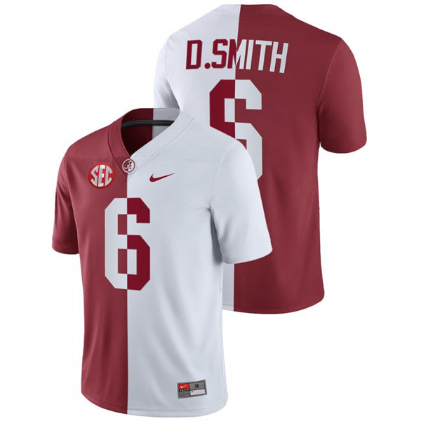 Mens Alabama Crimson Tide #6 DeVonta Smith White Crimson Nike Split Two-Tone Jersey