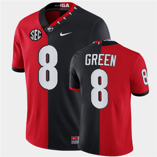 Mens Georgia Bulldogs #8 A.J. Green Nike Red Black Mascot Split Two-Tone Football Jersey 