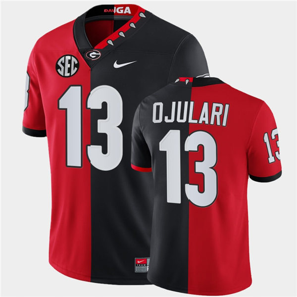 Mens Georgia Bulldogs #13 Azeez Ojulari Nike Red Black Mascot Split Two-Tone Football Jersey