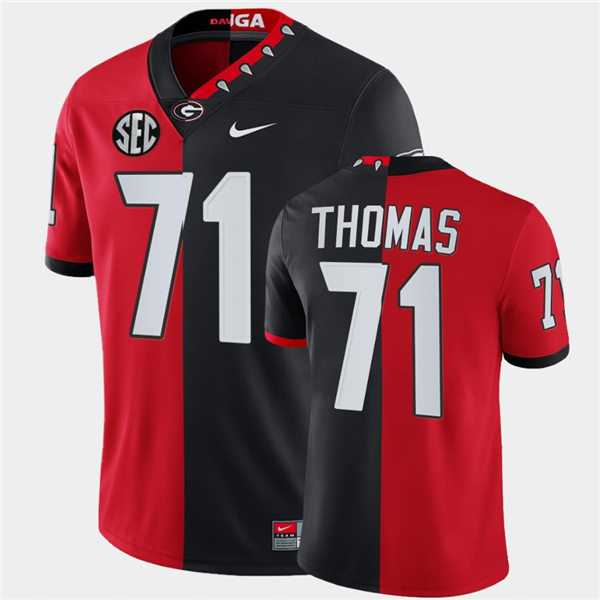 Mens Georgia Bulldogs #71 Andrew Thomas Nike Red Black Mascot Split Two-Tone Football Jersey 