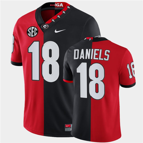 Mens Georgia Bulldogs #18 JT Daniels Nike Red Black Mascot Split Two-Tone Football Jersey 