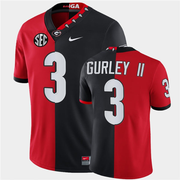 Mens Georgia Bulldogs #3 Todd Gurley II Nike Red Black Mascot Split Two-Tone Football Jersey 