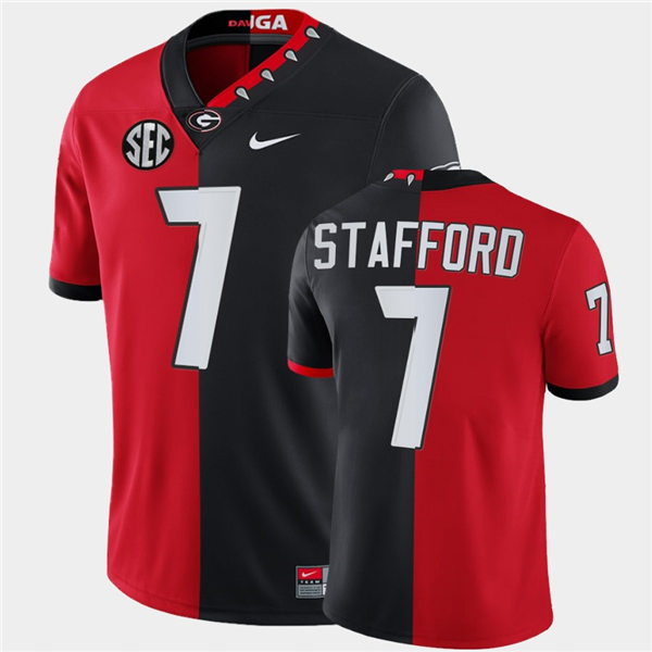 Mens Georgia Bulldogs #7 Matthew Stafford Nike Red Black Mascot Split Two-Tone Football Jersey
