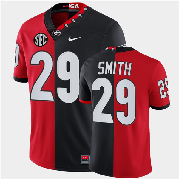 Mens Georgia Bulldogs #29 Christopher Smith Nike Red Black Mascot Split Two-Tone Football Jersey 