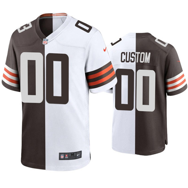 Mens Cleveland Browns Custom Bernie Kosar Otto Graham Jim Brown Ozzie Newsome Nike Brown White Split Two-Tone Jersey