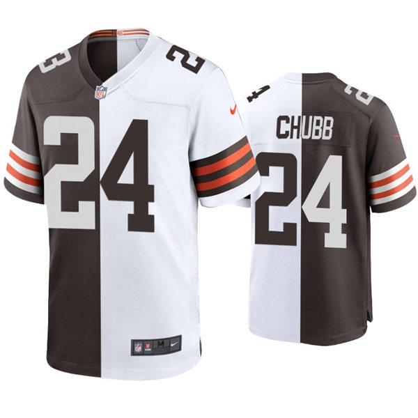 Mens Cleveland Browns #24 Nick Chubb Nike Brown White Split Two-Tone Jersey