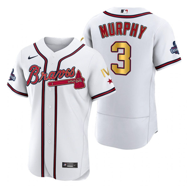 Mens Atlanta Braves Retired Player #3 Dale MurphyNike 2022 White Gold Program 4 Times World Series Champions Jersey