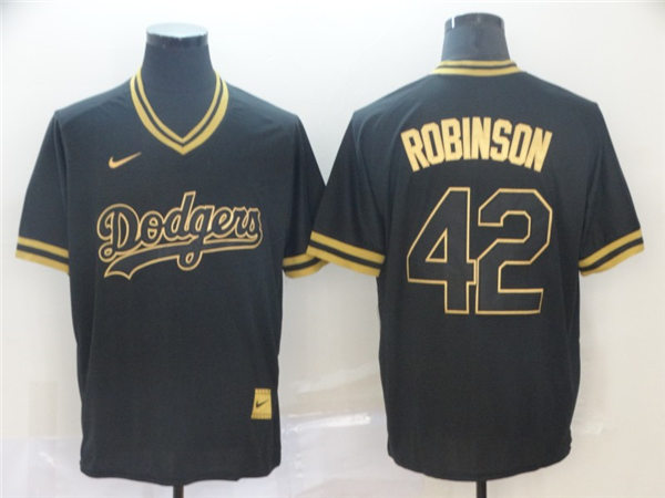 Mens Los Angeles Dodgers #42 Jackie Robinson Nike Black Pullover Fashion Jersey