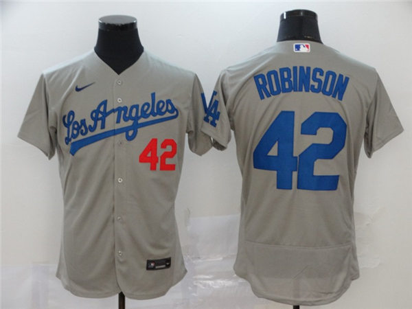Mens Los Angeles Dodgers #42 Jackie Robinson Nike Grey Los Angeles Flex Base Jersey