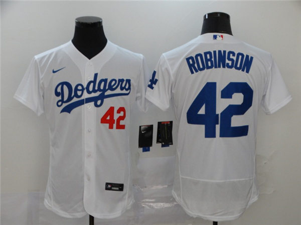 Mens Los Angeles Dodgers #42 Jackie Robinson Stitched Nike White Home Flex base  Jersey