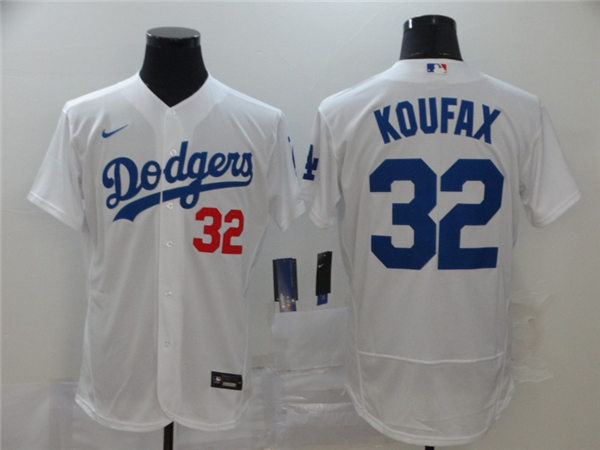 Mens Los Angeles Dodgers #32 Sandy Koufax Stitched Nike White Home Flex base  Jersey