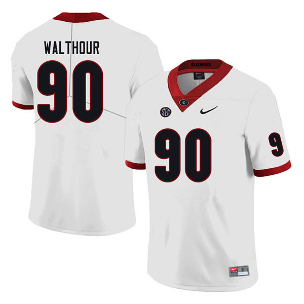Mens Georgia Bulldogs #90 Tramel Walthour Nike White College Football Game jersey