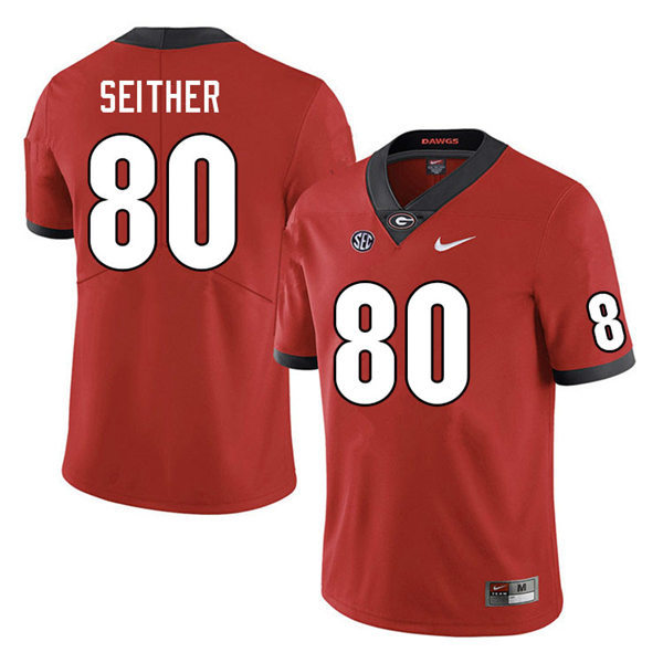 Mens Georgia Bulldogs #80 Brett Seither Nike Red Home College Football Game jersey