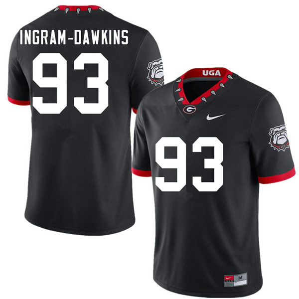 Mens Georgia Bulldogs #93 Tyrion Ingram-Dawkins Nike Black Alternate Mascot 100th Anniversary College Football Game Jersey 