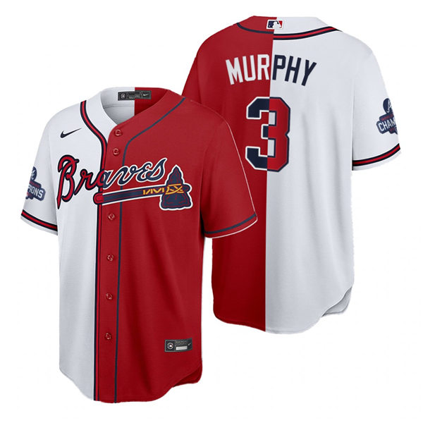 Mens Atlanta Braves #3 Dale Murphy Nike Red White Split Two-Tone 2021 World Series Champions Jersey