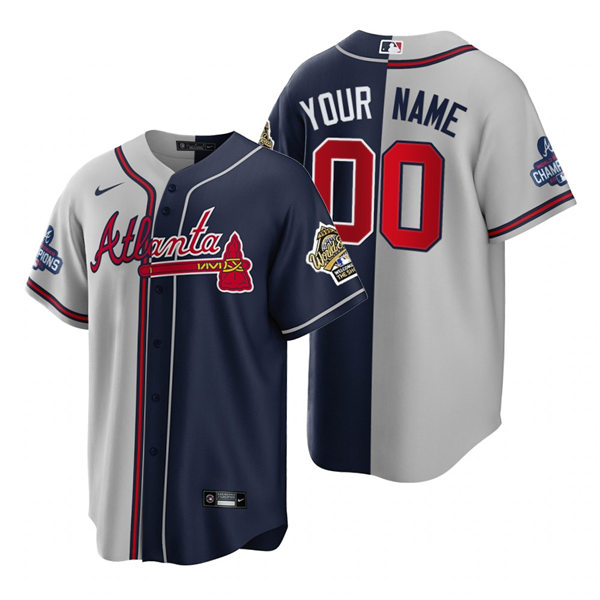 Mens Atlanta Braves Custom Nike Grey Navy Split Two-Tone Jersey