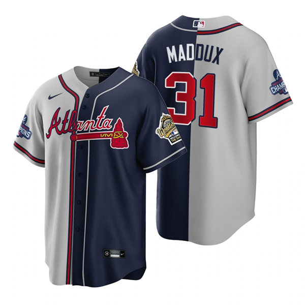 Mens Atlanta Braves #31 Greg Maddux Nike Grey Navy Split Two-Tone Jersey 