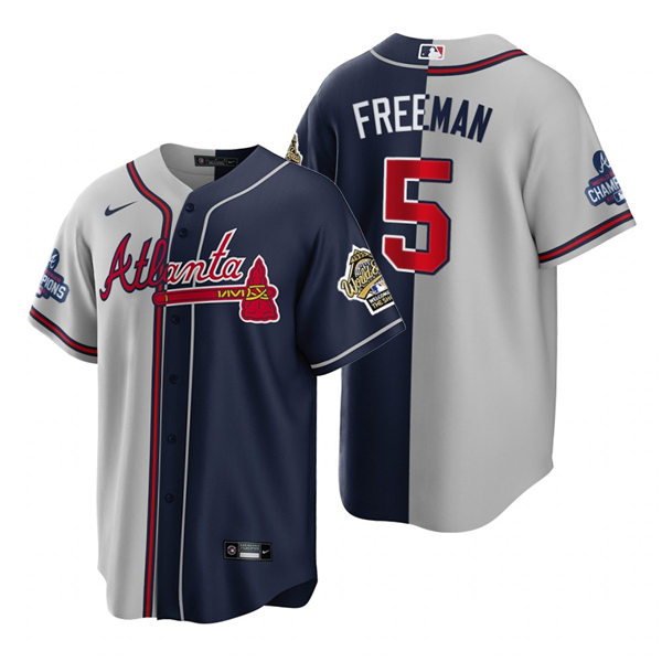 Mens Atlanta Braves #5 Freddie Freeman Nike Grey Navy Split Two-Tone Jersey 