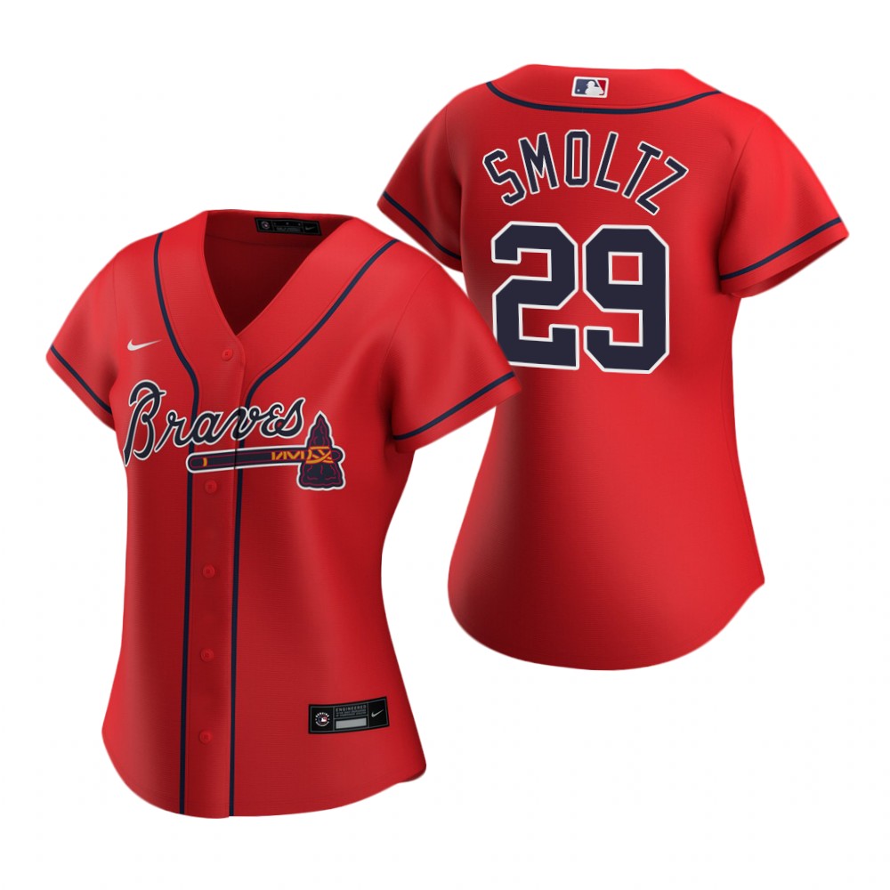 Womens Atlanta Braves Retired Player #29 John Smoltz Nike Red Alternate Cool Base Jersey 