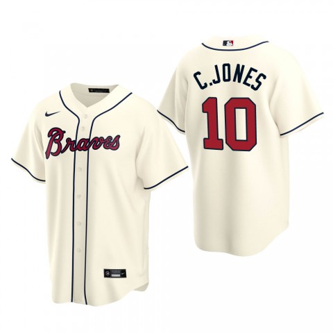 Youth Atlanta Braves Retired Player #10 Chipper Jones Nike Cream Alternate Cool Base Jersey 