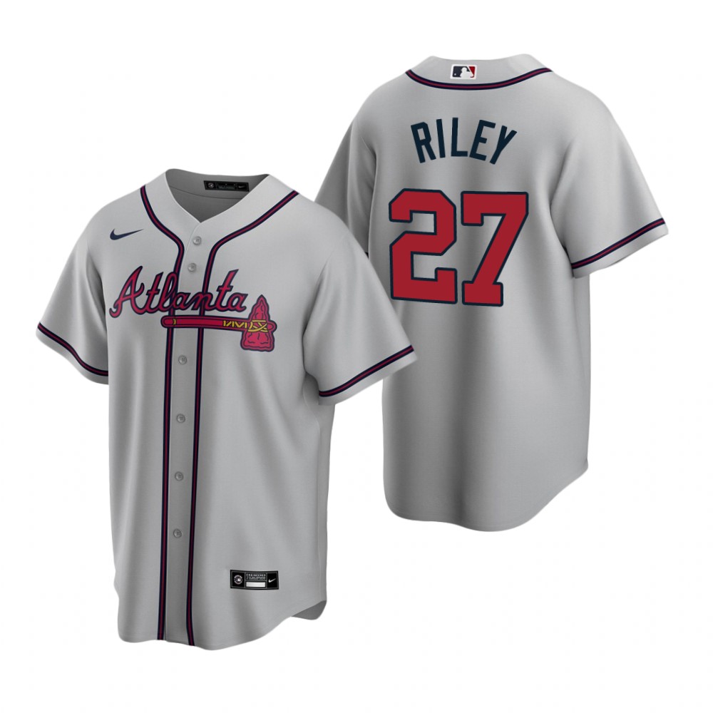 Youth Atlanta Braves #27 Austin Riley Nike Grey Away Cool Base Jersey