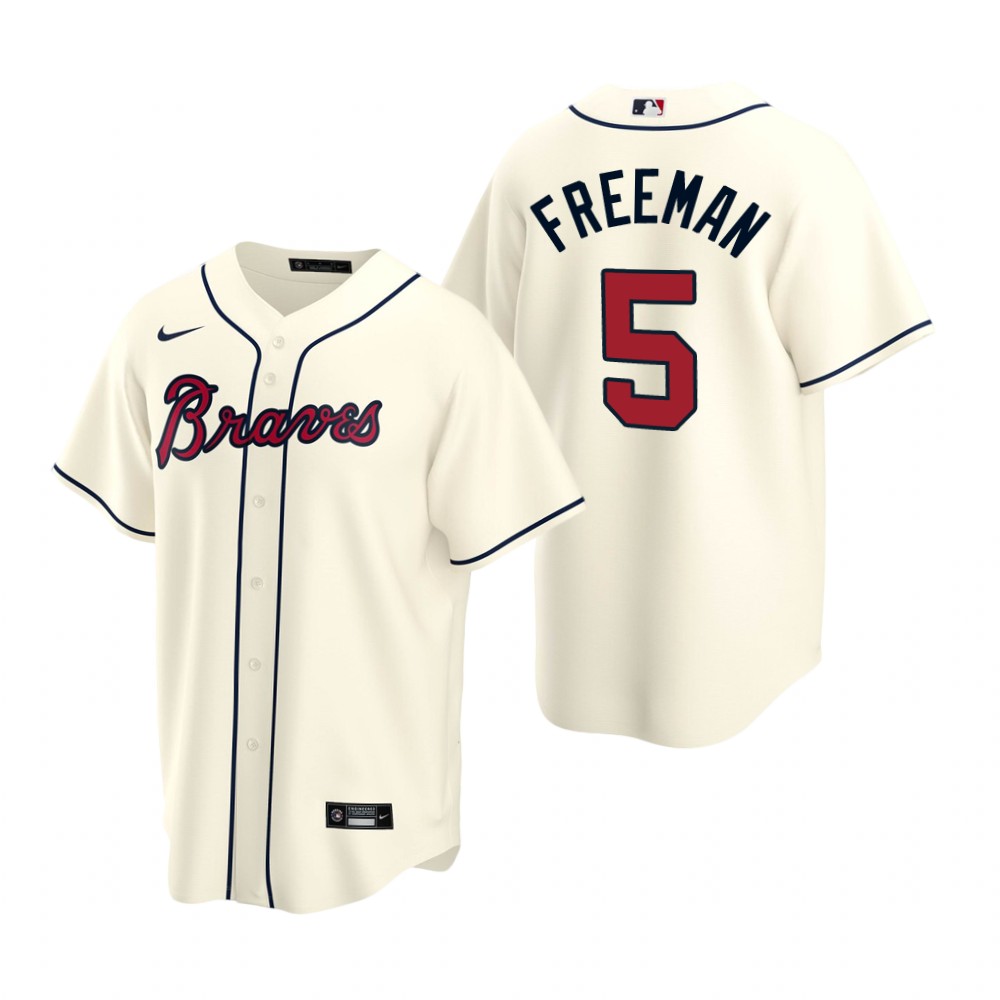 Youth Atlanta Braves #5 Freddie Freeman Nike Cream Alternate Cool Base Jersey
