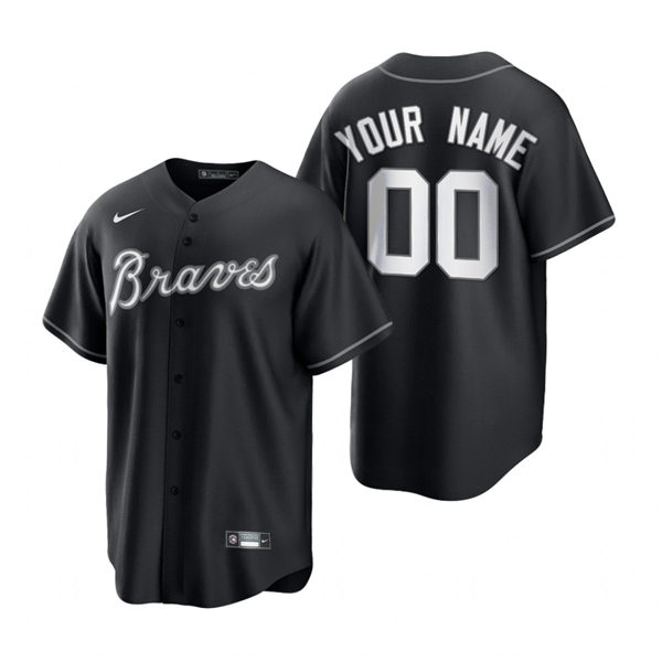 Youth Atlanta Braves Custom Nike Black White 2021 All Black Fashion Jersey