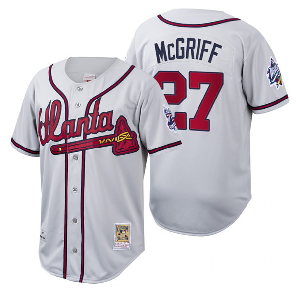 Mens Atlanta Braves #27 Fred McGriff Mitchell&Ness Grey Cooperstown Throwback Jersey