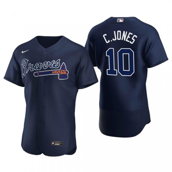 Mens Atlanta Braves Retired Player #10 Chipper Jones Nike Navy Alternate 2nd FlexBase Jersey 