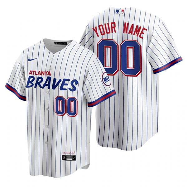 Mens Atlanta Braves Custom Deion Sanders David Justice Bob Uecker Nike White 2021 City Connect Jersey