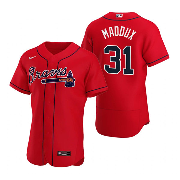 Mens Atlanta Braves Retired Player #31 Greg Maddux Nike Red Authentic 2020 Alternate Jersey