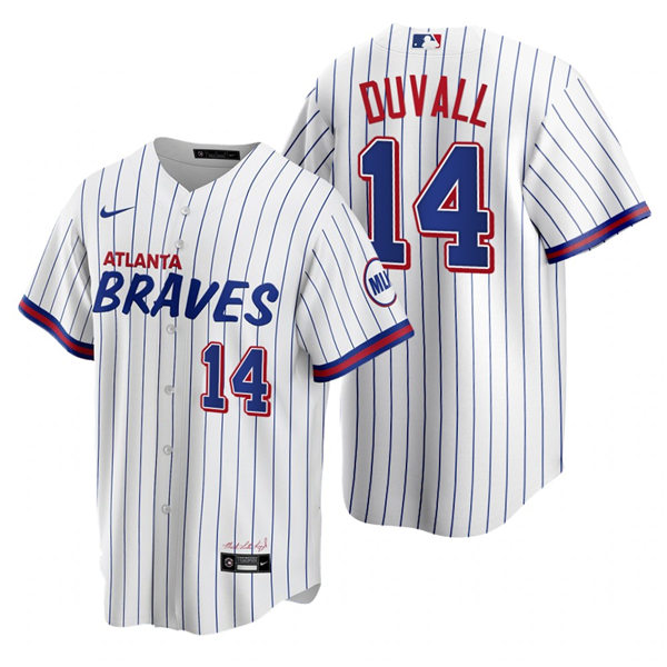 Mens Atlanta Braves #14 Adam Duvall Nike White 2021 City Connect Replica Jersey