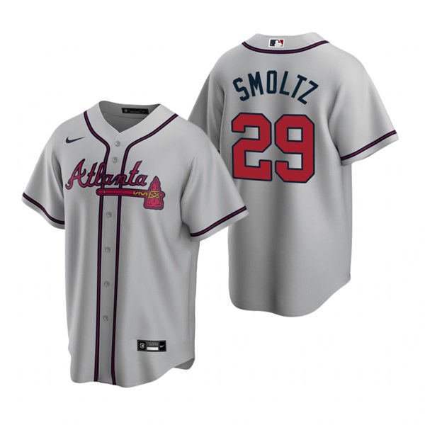 Mens Atlanta Braves Retired Player #29 John Smoltz Nike Grey Away Cool Base Jersey 