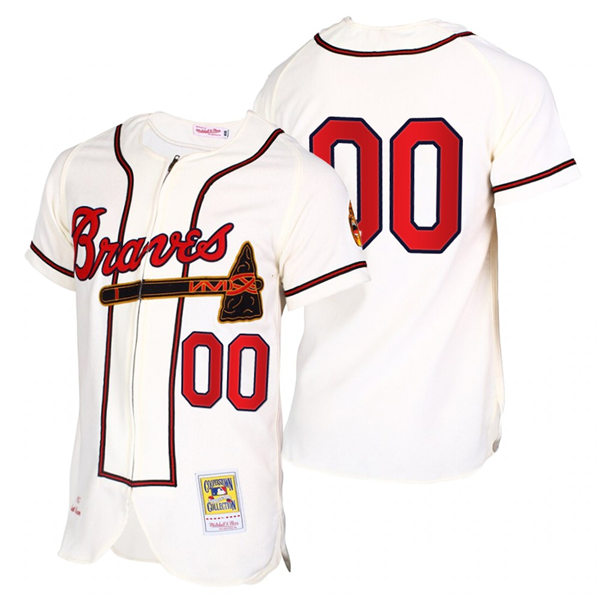 Mens Atlanta Braves Custom Dale Murphy Phil Niekro Orlando Cepeda John Smoltz Cream Zipper Mitchell&Ness Throwback Jersey