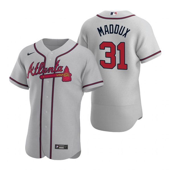 Mens Atlanta Braves #31 Greg Maddux Nike Gray Road FlexBase Jersey