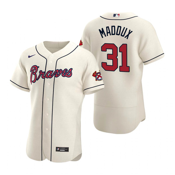 Mens Atlanta Braves Retired Player #31 Greg Maddux Nike Cream Authentic 2020 Alternate Jersey
