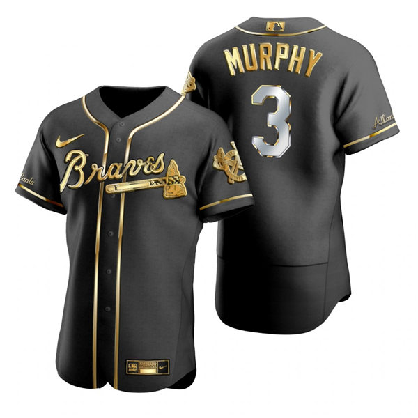 Mens Atlanta Braves Throwback Player #3 Dale Murphy Nike Black Gold Edition Jersey