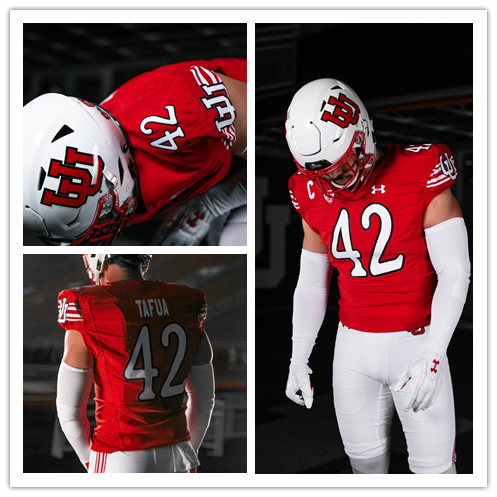 Mens Utah Utes #42 Mika Tafua Under Armour 2021 Red Retro Throwback Football Jersey